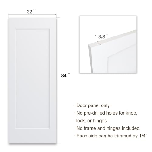 Image of BARNSMITH 32x84 in 1-Panel White Primed Molded Door Slab, Shaker Style Paintable Hollow Core Interior Door Panel, for Pocket, Swing, Sliding Door, Durable and Lightweight, No Assembly Required