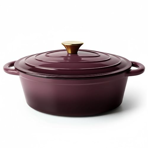 Vintage Style Oval Dutch Oven for Bread Baking, 4.5 Quart Non Stick Enameled Cast Iron Dutch Oven Pot with Lid, Oven Safe Oval Casserole with Lid up to 500°F for Baking, Braising, Stews, Roasting, Fig