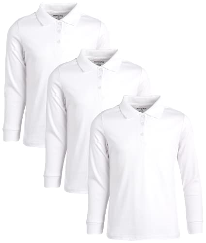 Beverly Hills Polo Club 3 Pack of Girls' Long Sleeve Interlock Uniform Polo Shirts, Size 12, White'