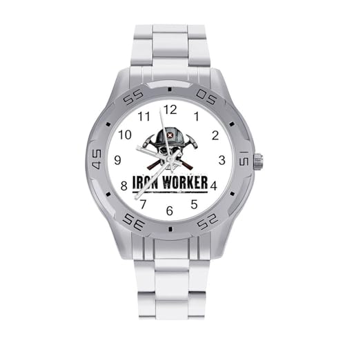 Iron Worker Skull - Reloj de pulsera analógico de cuarzo para hombre, acero inoxidable, estilo casual de lujo