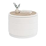 Bonlife Large Storage Ottoman Round - Folding Foot Rest with Hidden Storage, White Velvet 58x58x44cm for Living Room, Bedroom & Hallway