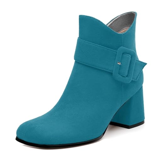Women's Ankle Boots, Square Toe Chunky Heel Short Boots, Fashion Side Zipper Mid Heel Booties, Party Work Casual Boots