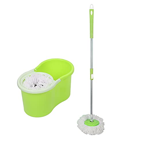 wischmopp, putzeimer mit wischmop,bodenwischer, wischmopp set mit eimer, Verstellbare Stiellänge, Rotationsfunktion (Entwässerung), mit zwei Moppköpfen (HG177771_03)