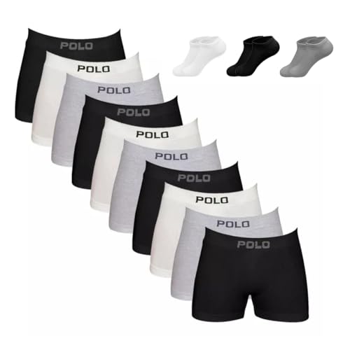 Kit 10 Cuecas Boxer Algodao Box e 3 Pares Meia Ts 1500 V1 (BR, Alfa, GG, Regular, Sortido)