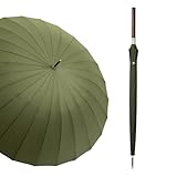 TREWQ Einfarbiger Regenstock-Regenschirm mit langem Holzgriff und gerader Form, 24 Rippen, 45 Zoll, automatisch öffnender traditioneller Stockschirm, Glasfaser-Schirm mit stilvollem Griff green