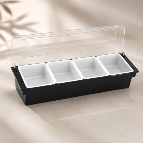 Image of 4-Compartment Condiment Dispenser with Lid | Salad Bar Container for Restaurant, Buffet, Catering & Home Use | Food Prep Station Organizer with Removable Containers