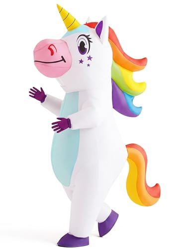 Spooktacular Creations Aufblasbares Einhorn Kostüm Ganzkörper, Einhorn Air Blow-up Kostüm für Halloween Party Cosplay Fasching Karneval - Erwachsenengröße (Einheitsgröße, Weiß)