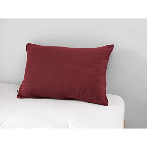 Taie d'oreiller Gaze de Coton 50 x 70 cm Gaia Lie de vin Bordeaux Cover