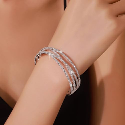Rhinestone Cuff Bracelets for Women Dainty MultiLayer Stackable Bracelets 1920s Vintage Crystal Stretch Bracelet Valentine's Day Gifts2
