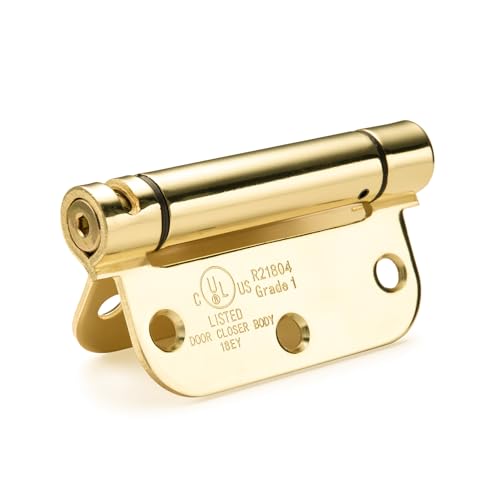 Sophia Self-Closing Door Hinge 3.5 Inch Rounded 5/8 Radius Interior, Spring Loaded Hinge Adjustable Tension for Garage Residential Standard Bedroom Indoor Doors, 2 Pack, Polished Brass, UL Listed — view 3