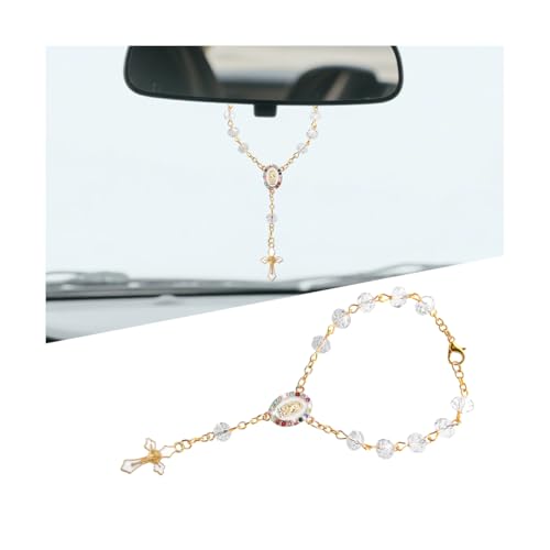 Sandfren Car Rosary for Rearview Mirror, Medal Cross Blessing Religions