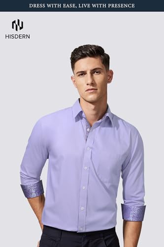 Image of HISDERN Mens Business Dress Shirts Long Sleeve Casual Button Down Shirt Formal Inner Collar Contrast Shirt for Men Wedding