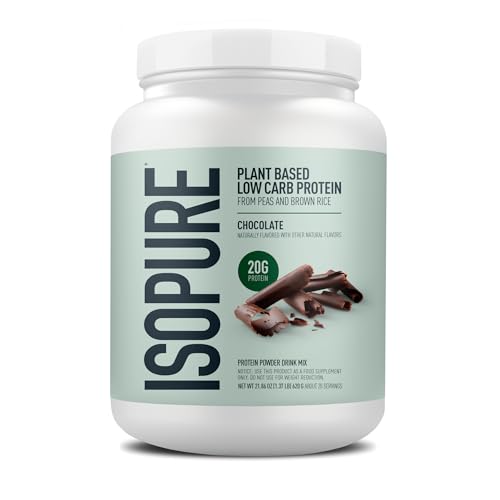 Image of Isopure Plant-Based Protein Powder - 20g Organic Pea and Rice Protein with a Complete Amino Acid Profile - Supports Muscle Recovery & Lean Nutrition, Chocolate, 20 Servings | 20g Organic Pea and Brown Rice Protein, Complete Amino Acid Profile, Supports Muscle Recovery, No Artificials