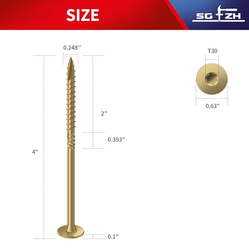 Image of #14 x 4 Inch Outdoor Structural Wood Deck Screws (23Pcs /1lb), Carbon Steel, Tan, Flat Head, Rust Resistant Epoxy Coated, T30 Star Bit