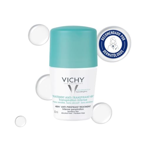 Vichy Desodorante en Formato Roll-On, Para Mujer, Antimarcas, Tratamiento transpiración intensa, Apto para Piel Sensible, Protección de hasta 48 Horas de Eficacia, Sin alcohol, Sin perfume, 50 ml