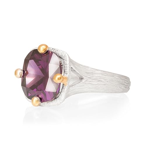 Bague pierre améthyste pour femme en argent massif véritable de forme carrée