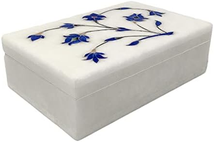 Hashcart® Marble Jewelry Box Organizer - Decorative Trinket Box - Hand carved Floral Design - Keepsake Box | Anniversary, Housewarming Gifts For Women | (6x4 inch)
