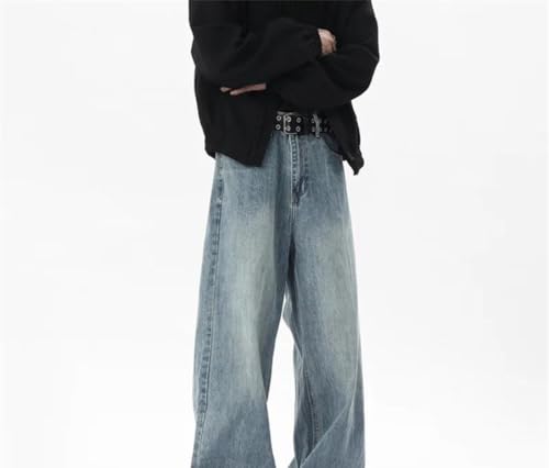 Men Wide Leg Denim Pants Summer Loose Fit Streetwear Trousers High Waisted Casual Washed Jeans3