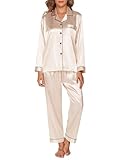 GAESHOW Conjunto de Pijama de Seda de Satén para Mujer, Conjunto de Manga Larga con Botones, Ropa de Dormir, Ropa de Descanso, Conjuntos de Dos Piezas, S-XXL(S)