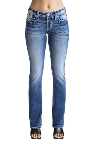 Miss Me Women's Stoned Wings Faux Flap Pocket Mid-Rise Bootcut Jeans2