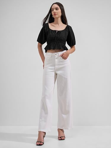 Image of Tokyo Talkies Wide Leg Jeans |Flared |Baggy Jeans|Blue White & Black|Loose Fit