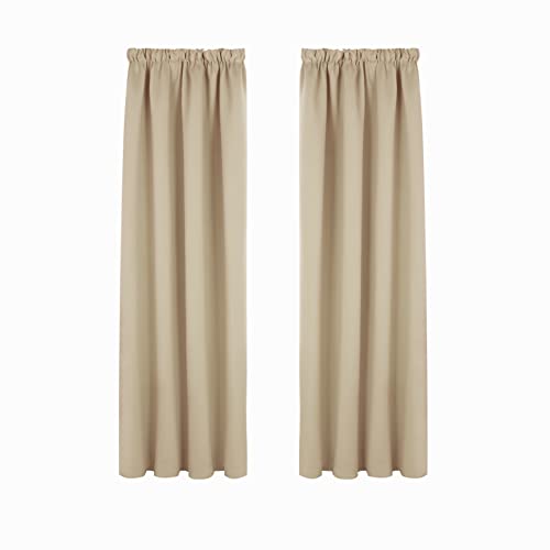 FLOWEROOM Blickdichte Gardinen Verdunkelungsvorhang - Lichtundurchlässige Vorhang mit Kräuselband für Schlafzimmer Geräuschreduzierung Beige 160x132cm(HxB), 2er Set Cover
