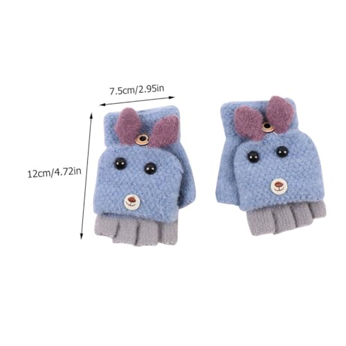 2pairs Half Finger Knitted Gloves for Boy Girl Cartoon Dog Design Cover for Writing Random Colors Warm and Comfortable for Use2