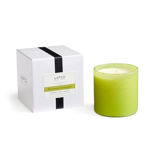 LAFCO New York Signature Candle, Rosemary Eucalyptus - 15.5 oz - 90-Hour Burn Time - Reusable, Hand Blown Glass Vessel - Made in The USA