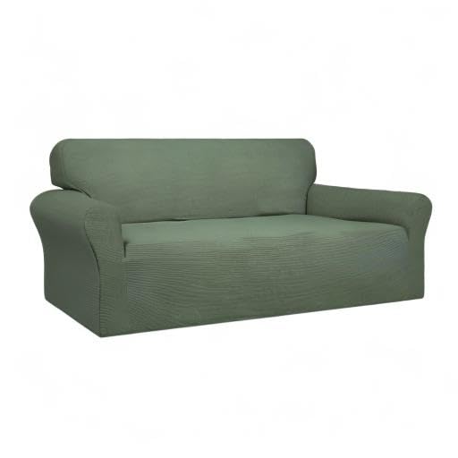 Image of Easy-Going 100% Waterproof Couch Cover, 3 Cushion Oversized Sofa Cover | Leakproof Sofa Slipcover, Stretch Jacquard Furniture Protector Against Stain Spill from Kids, Pets, Dog, Grayish Green
