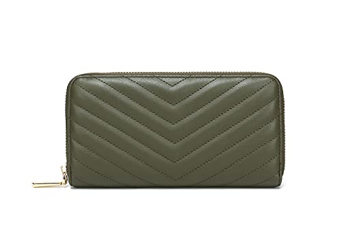 Daisy Rose Women’s Zip-Around Wallet & Phone Clutch with RFID Blocking, PU Vegan Leather (Olive)