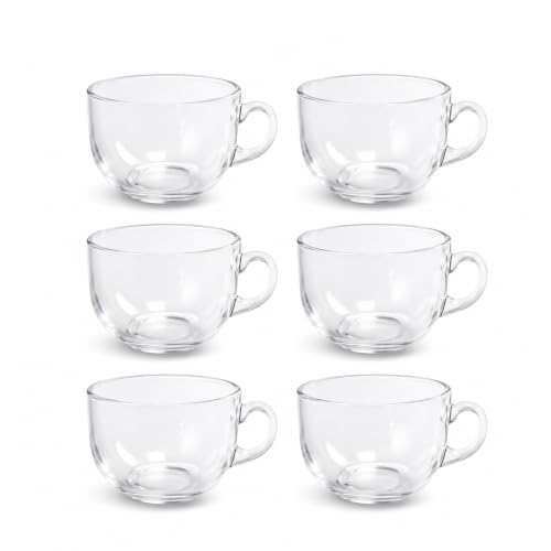 Image of QNQ Clear Glass Cup Transparent Glass with Handle for Coffee, Tea & Milk, Premium Glassware for Hot Beverages (Pack of 1 (6 Pieces), Round)