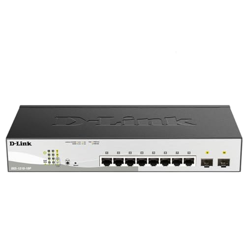 Image of D-Link 10-Port Gigabit Smart Managed PoE+ Switch | 8 PoE+ Ports (65W) + 2 SFP Ports | L2+ | VLANs | Web Managed | Surveillance Mode | Desktop or Rackmount | Fanless | NDAA Compliant DGS-1210-10P