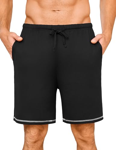 Jahetuul Pijama Corto Hombre Algodón Pantalones Cortos de Dormir para Hombre con Cintura Ajustable y Bolsillos Suaves de Noche Casa