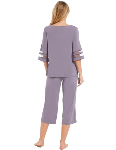 Image of GYS Bamboo Viscose Capri Pajamas for Women Set Cooling 3 /4 Sleeve Pjs
