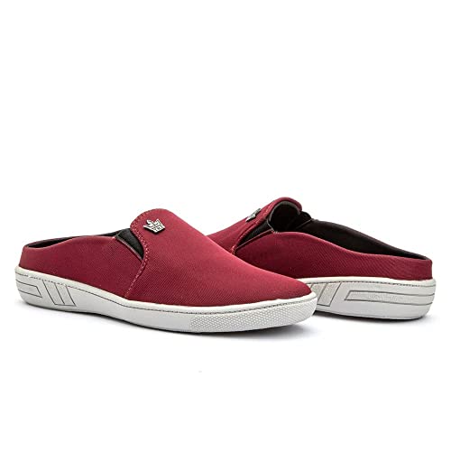 Mule Masculino Iate Babuche Chinelo Tenis Casual Calce Facil Com Sola Costurada 571-DB Cor:Vermelho;