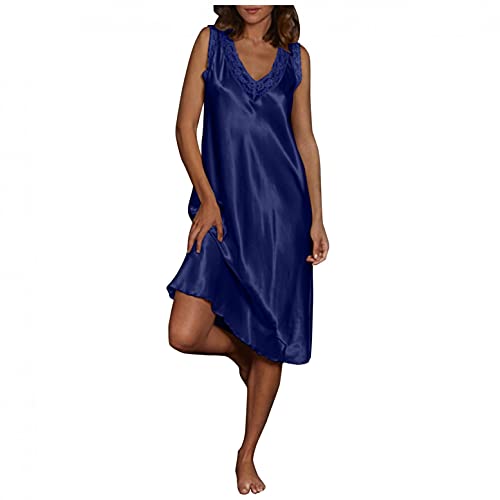 Chemise de nuit col en V bleu S fini les nuits étouffantes