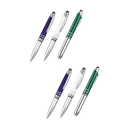 DIYEAH 6 Piezas 3 Bolígrafos Metálicos Luz LED, Bolígrafo Táctil para Pantalla, Recambios Reemplazables, Colores, Multiusos para Oficina y Uso Nocturno
