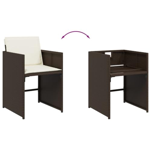 Image of 5-Piece Brown and Cream Patio Dining Set with Foldable Design, Weather-Resistant PE Rattan and Steel Frame, Plush Cushions for Outdoor Relaxation, Rectangular Table
