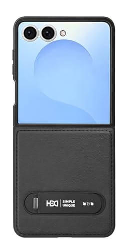 Image of BOUNCEBACK Vegan Leather Back Case Cover for Samsung Galaxy Z Flip 7 5g | Metal Kickstand Back Case Cover for Z Flip7 - (Black)