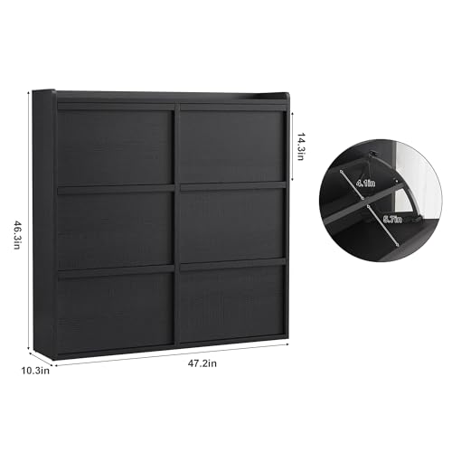 GarveeHome Shoe Cabinet with 6 Flip Drawers, Wooden Shoe Organizer Cabinet with Adjustable Shelf, Shoe Storage for Entryway, Hidden Shoe Cabinet for Hallway, Living Room, Black