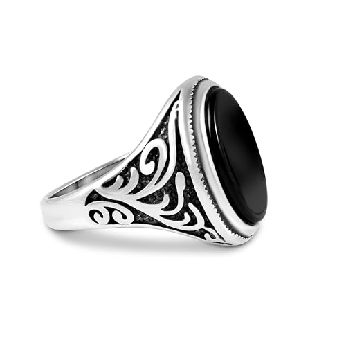 Stainless Steel Mens Ring - Stylish Jewelry for Men with Black Agate Stone, 316L Stainless Steel, Anillos para Hombre