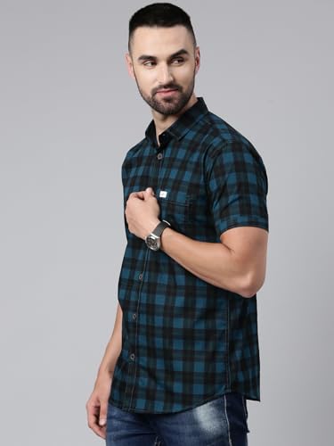 Image of Majestic Man Men Cotton Checkered Half Sleeve Slim Fit Casual Shirt