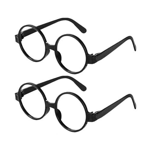 2 gafas redondas negras sin lentes, gafas redondas negras de Halloween, gafas de marco de plástico, accesorio de fiesta, para disfraz escolar, cosplay, mago, Harry Potter, fiesta para niños y niñas,