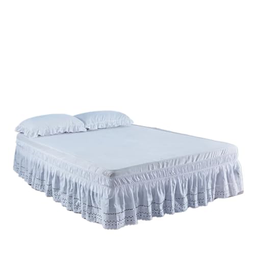 Falda de Cama Falda de Cama Blanca con Volantes y Tela Resistente a Las Arrugas la decoloración, 15 Pulgadas(Queen 150x200x38cm)