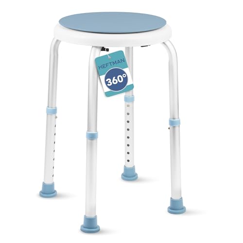 HEFTMAN Taburete redondo de ducha – Taburete de baño de fácil montaje con asiento giratorio de 360°, 8 ajustes de altura, asientos de ducha para ancianos, embarazadas, discapacitados, lesionados, pies