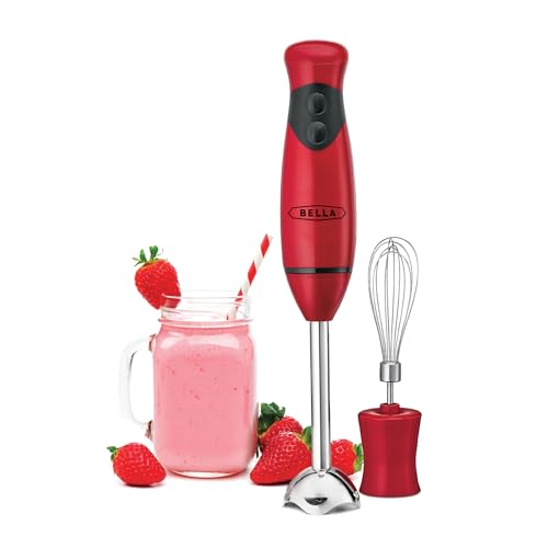 BELLA 2-Speed Hand Immersion Blender with Whisk Attachment, 250 Watt, Red, Immersion Blender with Dishwasher Safe Whisk & Blending Attachments for Food Prep (14460) image 2