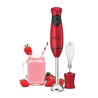 BELLA Immersion Hand Blender, Portable Mixer with Whisk Attachment - Electric Handheld Juicer, Shakes, Baby Food and Smoothie Maker, Stainless Steel, Red