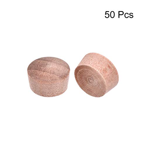 Image of uxcell Wood Button Top Plugs 9 /16 Inch Wood Color Hardwood Furniture Plugs 9 /25 Inch Height 50 Pcs