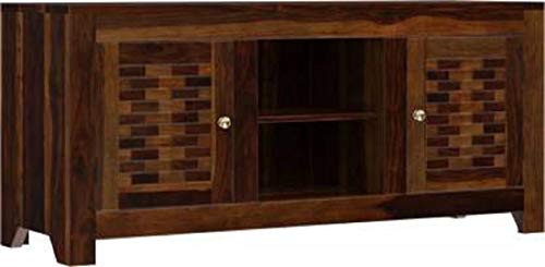 Image of Sheesham Wood Entertainment TV Unit Cabinet with 2 Door and 2 Shelf Storage for Home Living Room Solid Wooden Furniture for Hall & Office Decor - (Brown Finish)