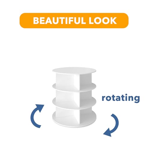 SpaceAid 3 Tier Rotating Shoe Rack Tower, Spinning Shoe Display Lazy Susan, Revolving 360 Shoe Rack Storage Round Carousel, Vertical Handbag Rotate Shoes Closet Organization (3-Tier White)
